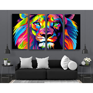 Soyut Aslan Kanvas Tablosu, Renkli Aslan Kanvası, Pop Art Aslan Kanvas Tablosu, Ekstra Büyük Kanvas 70x150 cm