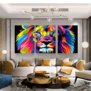 Soyut Aslan Kanvas Tablosu, Renkli Aslan Kanvası, Pop Art Aslan Kanvas Tablosu, Ekstra Büyük Kanvas 70x150 cm