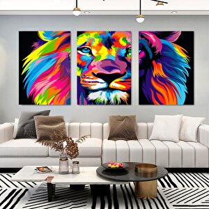 Soyut Aslan Kanvas Tablosu, Renkli Aslan Kanvası, Pop Art Aslan Kanvas Tablosu, Ekstra Büyük Kanvas