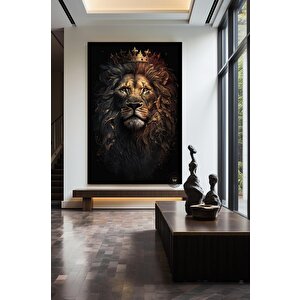 Aslan Kral Duvar Sanatı; Siyah-altın Soyut Aslan Tablosu; Dev Boy Kanvas; Oyun Odası Dekoru; Asmaya