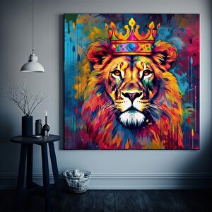 Soyut Graffiti Aslan Tablosu; Modern Hayvan Sokak Sanatı; Renkli Kanvas Poster Baskısı; Duvar Sanatı 80x80 cm