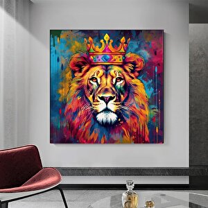 Soyut Graffiti Aslan Tablosu; Modern Hayvan Sokak Sanatı; Renkli Kanvas Poster Baskısı; Duvar Sanatı 80x80 cm