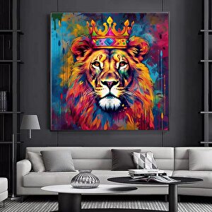 Soyut Graffiti Aslan Tablosu; Modern Hayvan Sokak Sanatı; Renkli Kanvas Poster Baskısı; Duvar Sanatı 100x100 cm