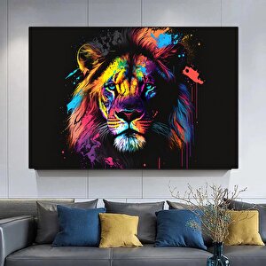 Pop Art Stilde Soyut Aslan Baskısı, Çok Renkli Aslan Tablosu