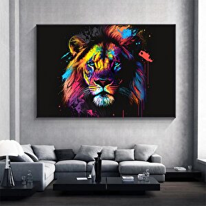 Pop Art Stilde Soyut Aslan Baskısı, Çok Renkli Aslan Tablosu