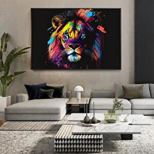 Pop Art Stilde Soyut Aslan Baskısı, Çok Renkli Aslan Tablosu 50x70 cm