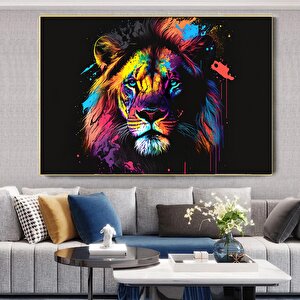 Pop Art Stilde Soyut Aslan Baskısı, Çok Renkli Aslan Tablosu