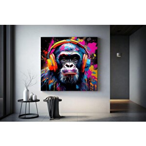 Soyut Grafiti Maymun, Komik Goriduvar Sanat Resmi, Renkli Şempanze Tuval Dekor 100x100 cm