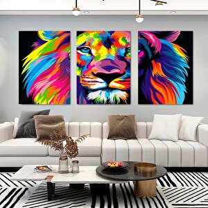 Soyut Aslan Kanvas Tablosu, Renkli Aslan Kanvası, Pop Art Aslan Kanvas Tablosu, Ekstra Büyük Kanvas