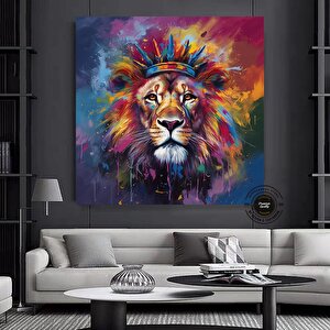 Pop Art Aslan Kanvas Duvar Sanatı; Soyut Hayvan Sanatı Baskısı; Renkli Aslan Resmi; Soyut Aslan Sana 30x30 cm