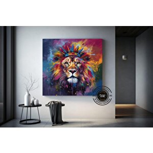 Pop Art Aslan Kanvas Duvar Sanatı; Soyut Hayvan Sanatı Baskısı; Renkli Aslan Resmi; Soyut Aslan Sana