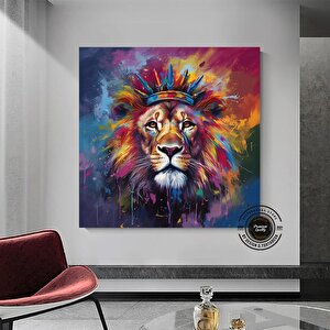 Pop Art Aslan Kanvas Duvar Sanatı; Soyut Hayvan Sanatı Baskısı; Renkli Aslan Resmi; Soyut Aslan Sana