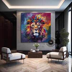 Pop Art Aslan Kanvas Duvar Sanatı; Soyut Hayvan Sanatı Baskısı; Renkli Aslan Resmi; Soyut Aslan Sana 50x50 cm