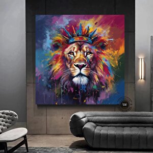 Pop Art Aslan Kanvas Duvar Sanatı; Soyut Hayvan Sanatı Baskısı; Renkli Aslan Resmi; Soyut Aslan Sana 50x50 cm