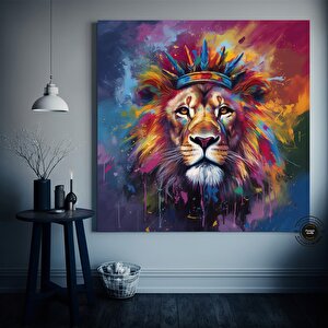 Pop Art Aslan Kanvas Duvar Sanatı; Soyut Hayvan Sanatı Baskısı; Renkli Aslan Resmi; Soyut Aslan Sana