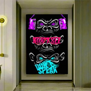 3 Maymun Özel Tasarım Kanvas Sanatı; 3 Düşünen Maymun; Maymun Kanvası; Bilge Maymun; Hayvan Duvar Sa 70x100 cm