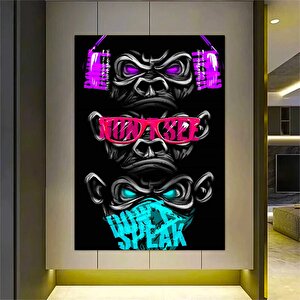 3 Maymun Özel Tasarım Kanvas Sanatı; 3 Düşünen Maymun; Maymun Kanvası; Bilge Maymun; Hayvan Duvar Sa 50x70 cm