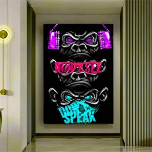 3 Maymun Özel Tasarım Kanvas Sanatı; 3 Düşünen Maymun; Maymun Kanvası; Bilge Maymun; Hayvan Duvar Sa 50x70 cm