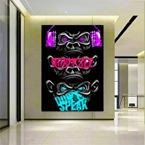 3 Maymun Özel Tasarım Kanvas Sanatı; 3 Düşünen Maymun; Maymun Kanvası; Bilge Maymun; Hayvan Duvar Sa 50x70 cm