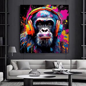 Soyut Grafiti Maymun, Komik Goriduvar Sanat Resmi, Renkli Şempanze Tuval Dekor 40x40 cm