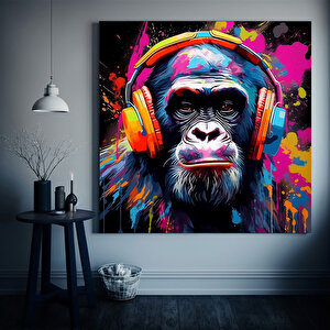 Soyut Grafiti Maymun, Komik Goriduvar Sanat Resmi, Renkli Şempanze Tuval Dekor 40x40 cm