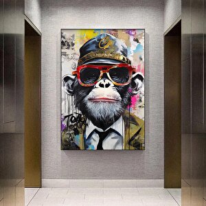 Renkli Maymun Baskısı, Graffiti Tarzı Kanvas, Soyut Yüz Posteri 70x100 cm