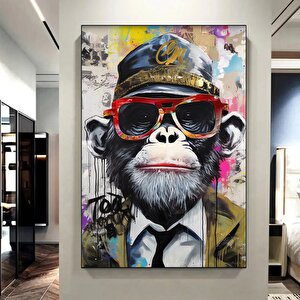 Renkli Maymun Baskısı, Graffiti Tarzı Kanvas, Soyut Yüz Posteri 70x100 cm