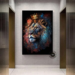 Aslan Kral Kanvas Tablosu, Siyah Altın Soyut Aslan Resmi, Ekstra Büyük Kanvas 60x90 cm