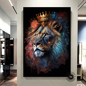 Aslan Kral Kanvas Tablosu, Siyah Altın Soyut Aslan Resmi, Ekstra Büyük Kanvas