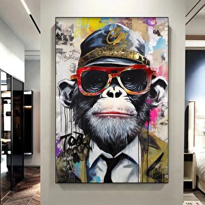 Renkli Maymun Baskısı, Graffiti Tarzı Kanvas, Soyut Yüz Posteri 30x40 cm