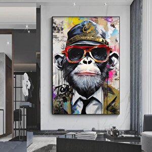 Renkli Maymun Baskısı, Graffiti Tarzı Kanvas, Soyut Yüz Posteri 100x150 cm