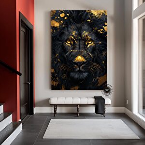Aslan Kral Duvar Sanatı, Siyah-altın Soyut Aslan Tablosu, Ekstra Büyük Kanvas, Oyun Odası Dekoru 100x200 cm