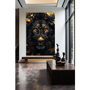 Aslan Kral Duvar Sanatı, Siyah-altın Soyut Aslan Tablosu, Ekstra Büyük Kanvas, Oyun Odası Dekoru