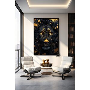 Aslan Kral Duvar Sanatı, Siyah-altın Soyut Aslan Tablosu, Ekstra Büyük Kanvas, Oyun Odası Dekoru 80x120 cm