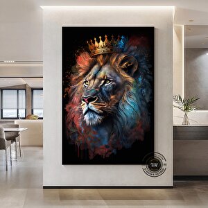 Aslan Kral Kanvas Tablosu, Siyah Altın Soyut Aslan Resmi, Ekstra Büyük Kanvas