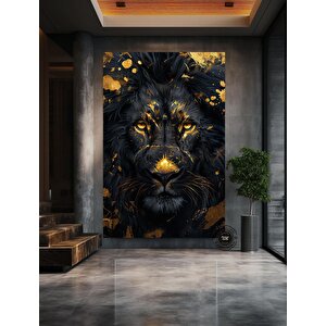 Aslan Kral Duvar Sanatı, Siyah-altın Soyut Aslan Tablosu, Ekstra Büyük Kanvas, Oyun Odası Dekoru