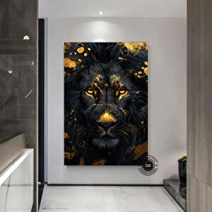 Aslan Kral Duvar Sanatı, Siyah-altın Soyut Aslan Tablosu, Ekstra Büyük Kanvas, Oyun Odası Dekoru