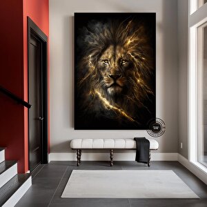 Aslan Kral Duvar Sanatı; Siyah-altın Soyut Aslan Tablosu; Dev Boy Kanvas; Oyun Odası Dekoru; Asmaya 100x200 cm