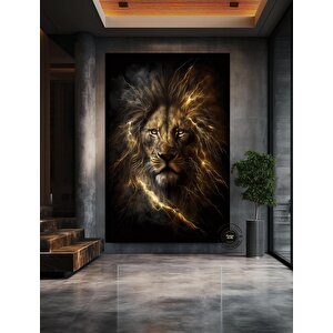 Aslan Kral Duvar Sanatı; Siyah-altın Soyut Aslan Tablosu; Dev Boy Kanvas; Oyun Odası Dekoru; Asmaya
