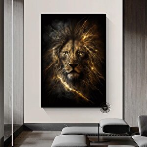 Aslan Kral Duvar Sanatı; Siyah-altın Soyut Aslan Tablosu; Dev Boy Kanvas; Oyun Odası Dekoru; Asmaya 140x200 cm
