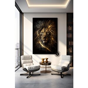 Aslan Kral Duvar Sanatı; Siyah-altın Soyut Aslan Tablosu; Dev Boy Kanvas; Oyun Odası Dekoru; Asmaya 140x200 cm