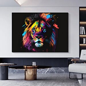 Pop Art Stilde Soyut Aslan Baskısı, Çok Renkli Aslan Tablosu 140x200 cm