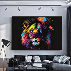 Pop Art Stilde Soyut Aslan Baskısı, Çok Renkli Aslan Tablosu 140x200 cm