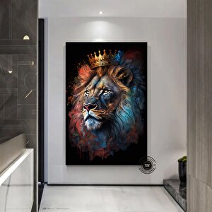 Aslan Kral Kanvas Tablosu, Siyah Altın Soyut Aslan Resmi, Ekstra Büyük Kanvas 100x150 cm