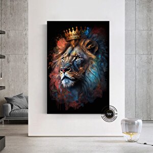 Aslan Kral Kanvas Tablosu, Siyah Altın Soyut Aslan Resmi, Ekstra Büyük Kanvas