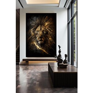 Aslan Kral Duvar Sanatı; Siyah-altın Soyut Aslan Tablosu; Dev Boy Kanvas; Oyun Odası Dekoru; Asmaya