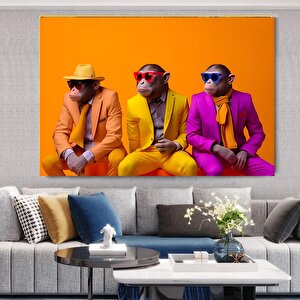 3 Maymun Kanvas Sanatı; Düşünen Maymunlar; Zeki Maymun Kanvas; Hayvan Duvar Sanatı; Ev Dekoru 80x160 cm