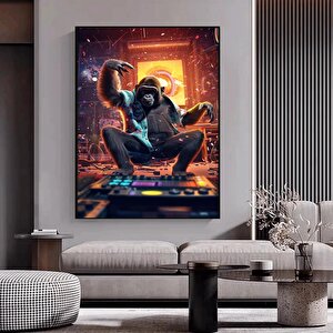 Dj Maymun Baskısı, Soyut Sanat, Renkli Kanvas Tablolar, Maymun Duvar Sanatı, Maymun Baskı 60x90 cm