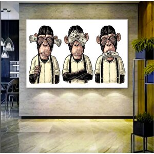 3 Maymun Kanvas Sanatı, 3 Düşünen Maymun, Maymun Kanvası, Bilge Maymun, Hayvan Duvar Sanatı