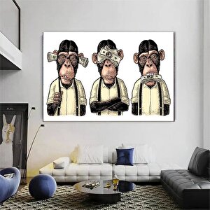 3 Maymun Kanvas Sanatı, 3 Düşünen Maymun, Maymun Kanvası, Bilge Maymun, Hayvan Duvar Sanatı